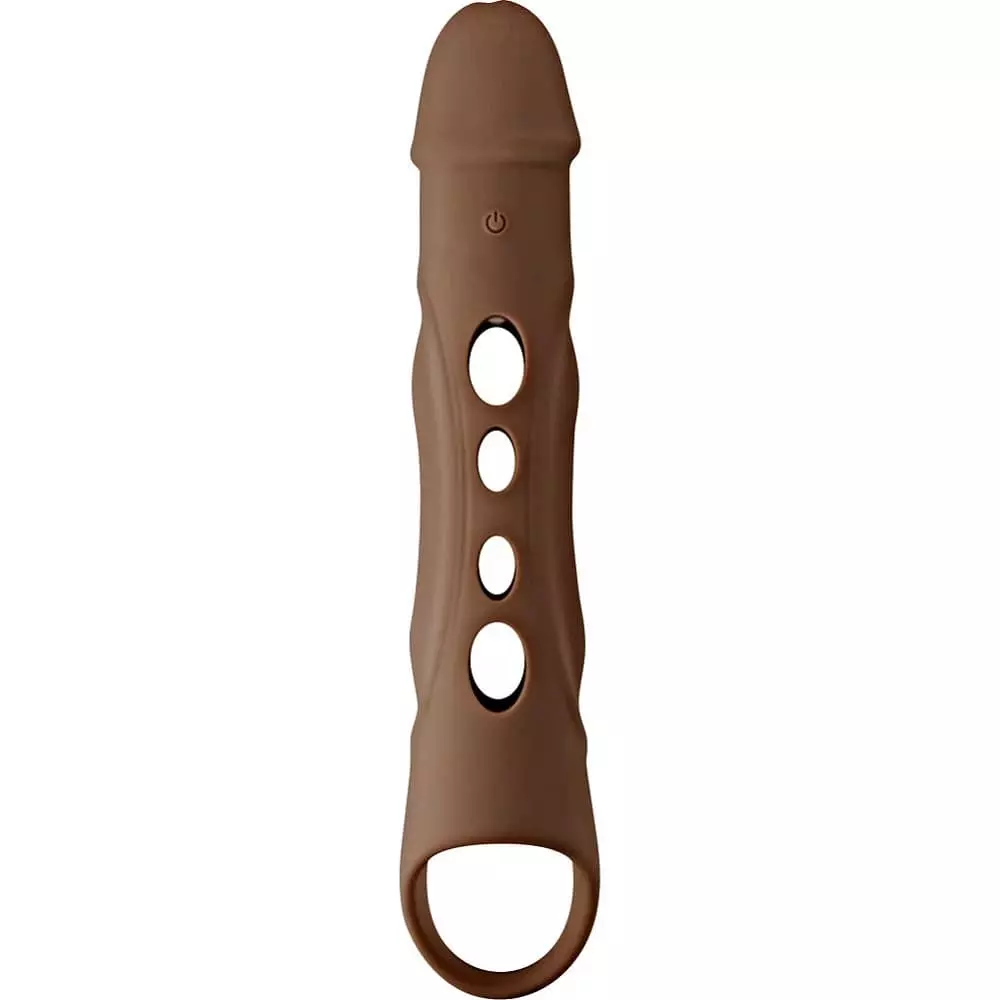 Big Boy Vibrating Silicone Penis Extender with Remote In Brown